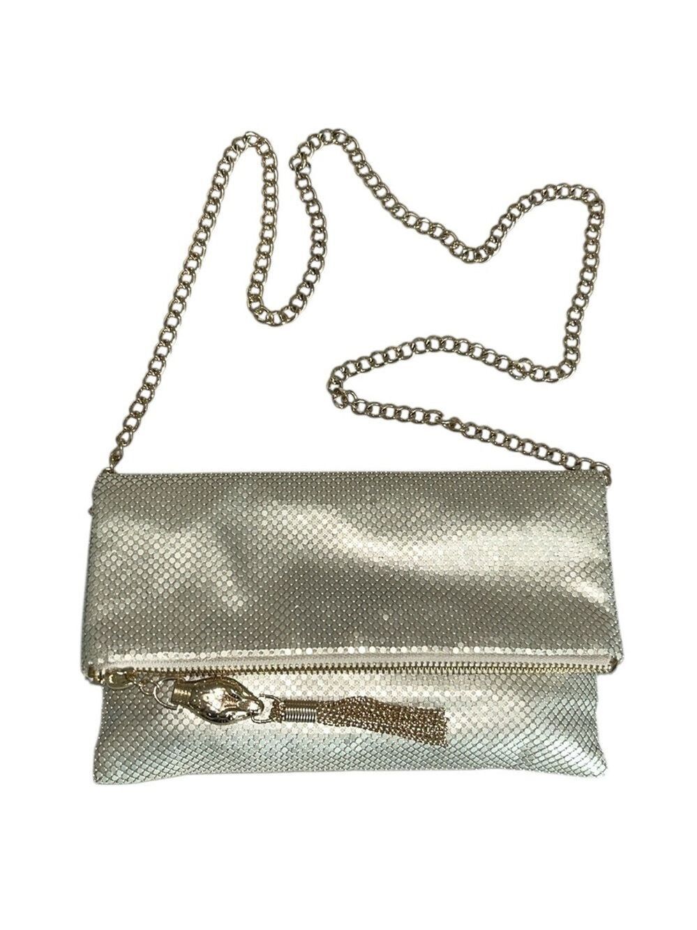 Whiting & Davis Gold Mesh Evening Bag w/Chain & Snake Head Zipper Pull